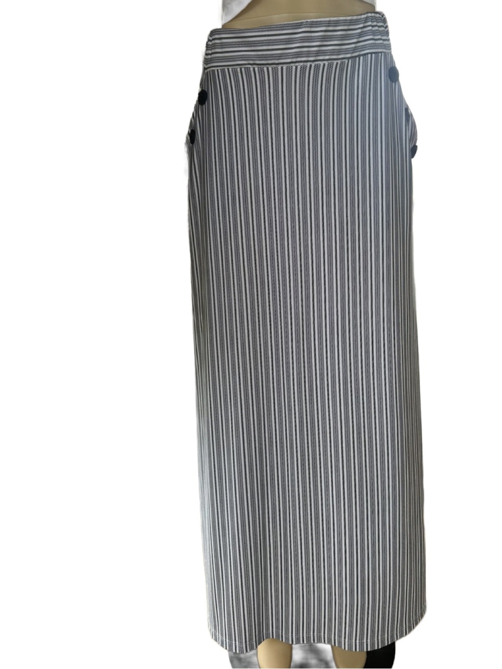 Robert Louis Black and White Womens Stylish Striped Stretch Maxi Skirt